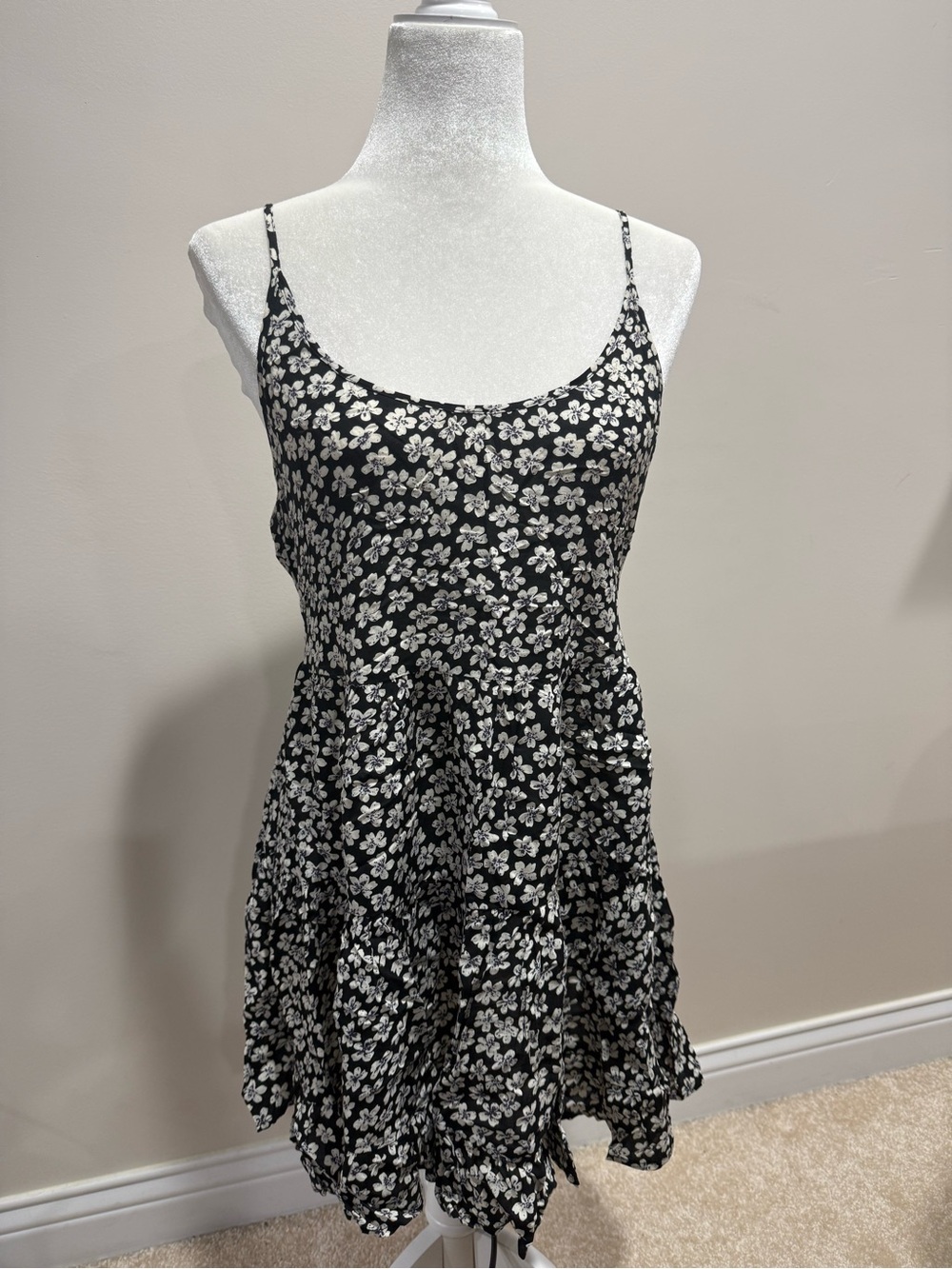 Brandy Melville Black Floral Backless Mini Dress